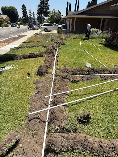 Drainage system installation in a Los Angeles yard